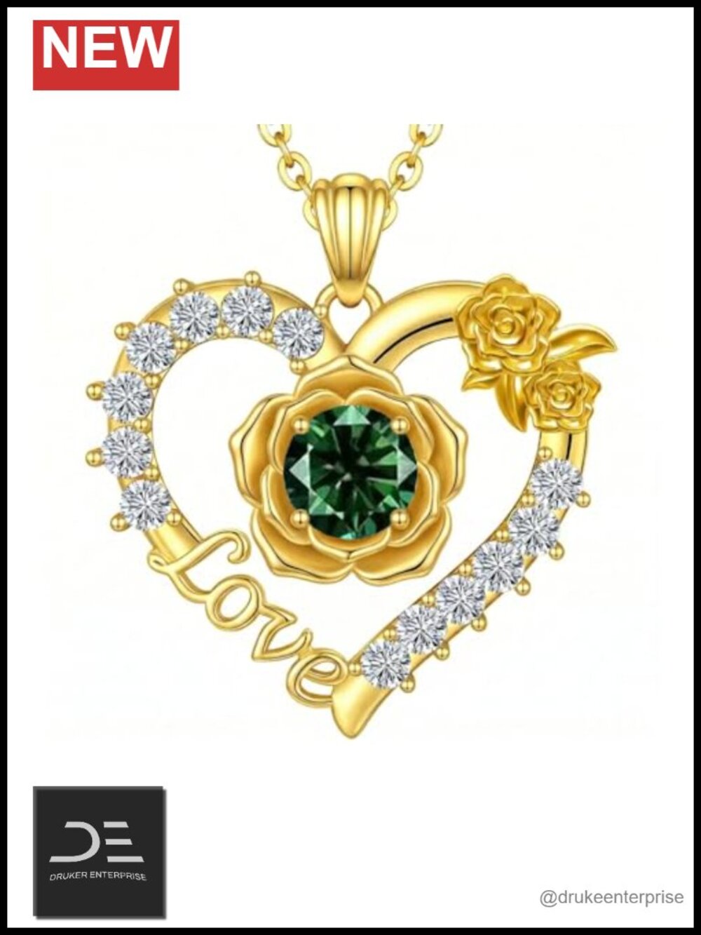 Birthstone Heart Pendant Necklace for Women Rose Flower Love Jewelry Gift